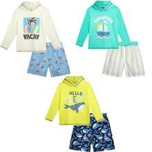 Load image into Gallery viewer, Swimsuit Station Boys Printed Hooded Rash guard &amp; Swim trunk Set

