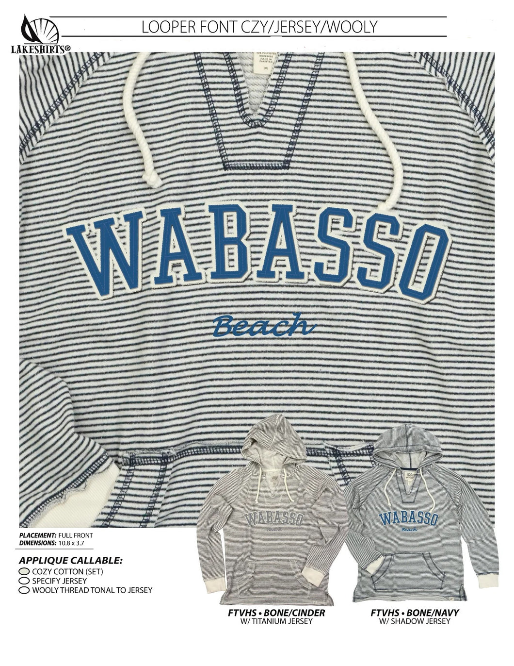 Blue 84 Looper Font Striped French Terry - Wabasso Beach Hooded Sweatshirt