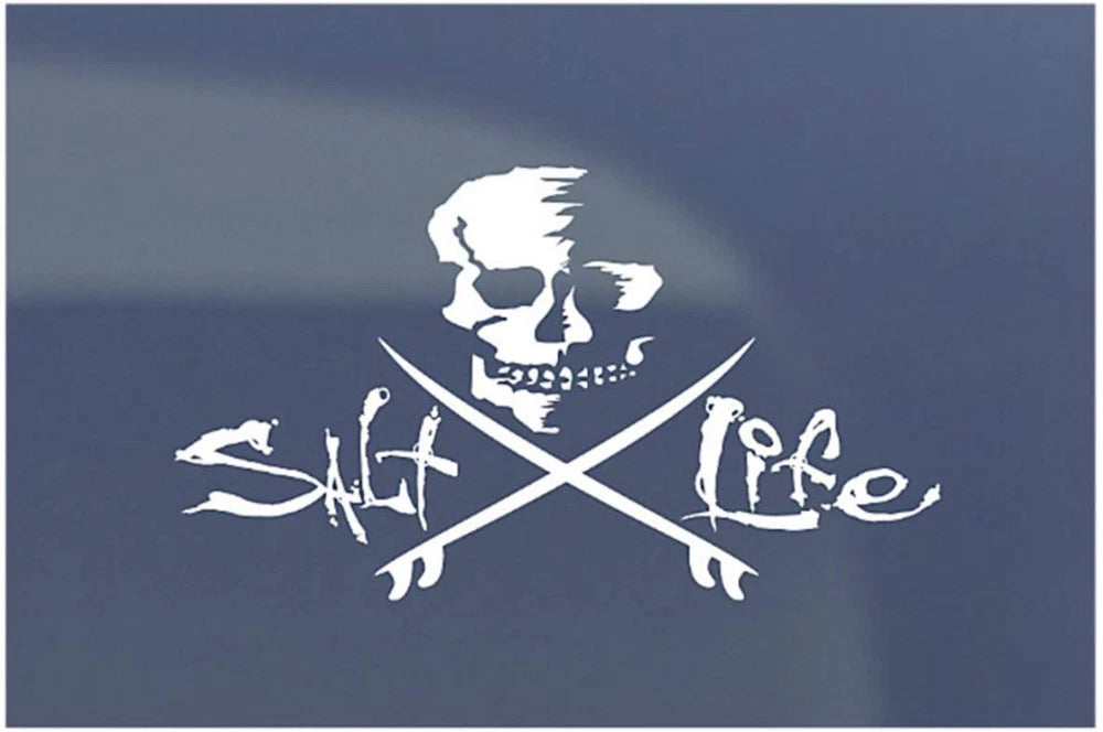 Salt Life Skull And Boards Medium White Decal SA867